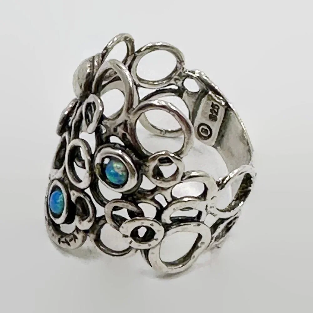 Opal Ring, Sterling Silver, Modern, Contemporary, Vintage, Size 7 1/2, Unique
